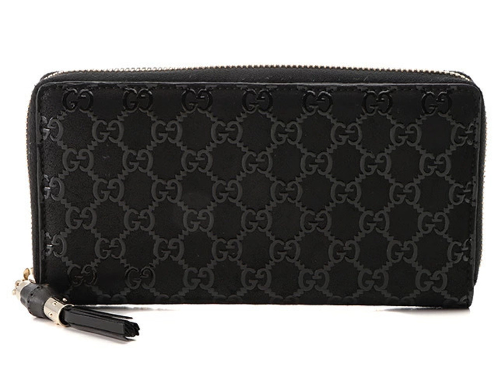 Gucci x Inden Collaboration Round Zipper Long Wallet Leather Bamboo Black